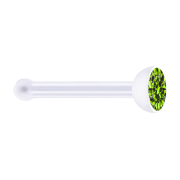 Nose stud straight transparent with crystal light green