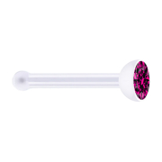Clou nasal droit transparent avec cristal fuchsia