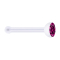 Nose stud straight transparent with crystal fuchsia