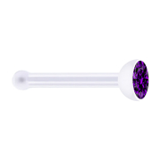Straight transparent nose stud with violet crystal
