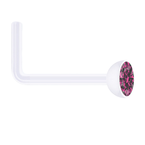 Angled nose stud transparent with crystal pink