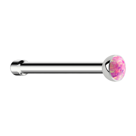 Nose stud straight silver with opal pink