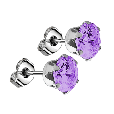 Stud earrings with purple round crystal
