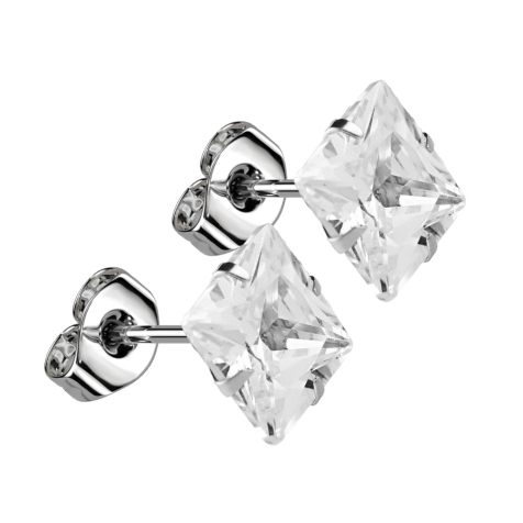 Stud earrings with square crystal silver