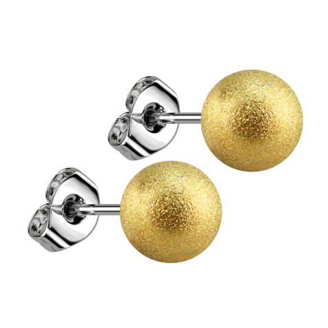 Stud earrings with gold-plated speckled ball