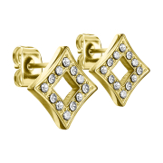 Stud earrings with gold-plated square and silver crystal