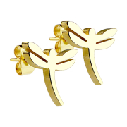 Gold-plated large dragonfly ear studs