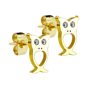Gold-plated owl stud earrings with silver crystal