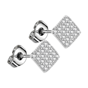 Stud earrings silver with crystal silver square