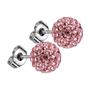 Boucles doreilles avec boule de cristal rose