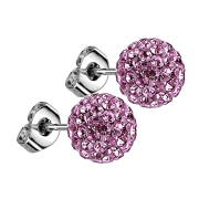 Stud earrings with violet crystal ball