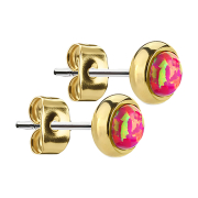 Gold-plated stud earrings with red opal