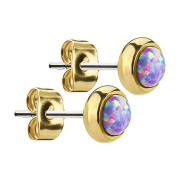 Gold-plated stud earrings with violet opal