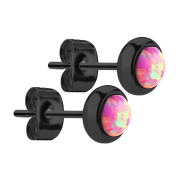 Stud earrings black with opal pink
