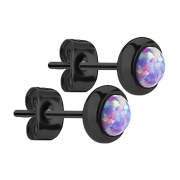 Stud earrings black with purple opal