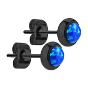 Stud earrings black with blue opal