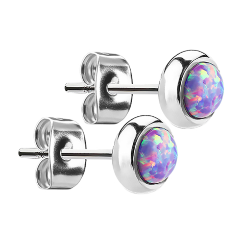 Stud earrings silver with violet opal