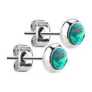 Stud earrings silver with opal green