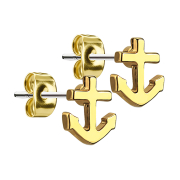 Gold-plated anchor stud earrings