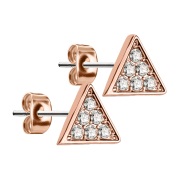 Stud earrings triangular rose gold with silver crystal