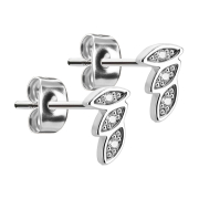 Stud earrings three feathers silver with crystal silver