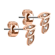 Stud earrings three feathers rose gold with crystal silver