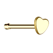 Straight gold-plated nose stud with heart