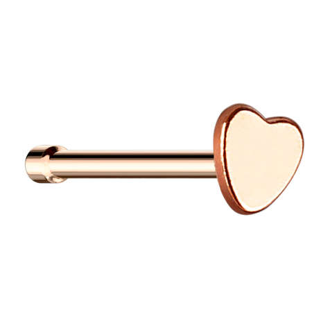 Straight rose gold nose stud with heart