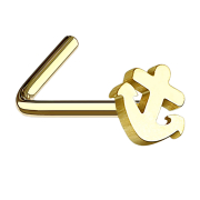 Angled gold-plated nose stud with anchor