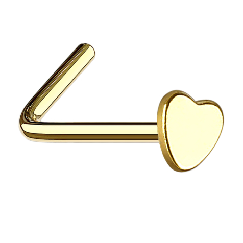 Angled gold-plated nose stud with heart