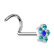 Nose stud curved silver with flower and 5 aqua crystals