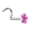 Nasenstecker gebogen silber mit Blume und 5 Kristalle pink