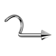 Curved silver nose stud with cone