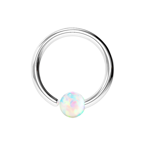 Micro Closure Ring silver with ball opal fixed on one side white