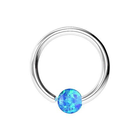 Micro Closure Ring silber mit Kugel Opal einseitig fixiert blau