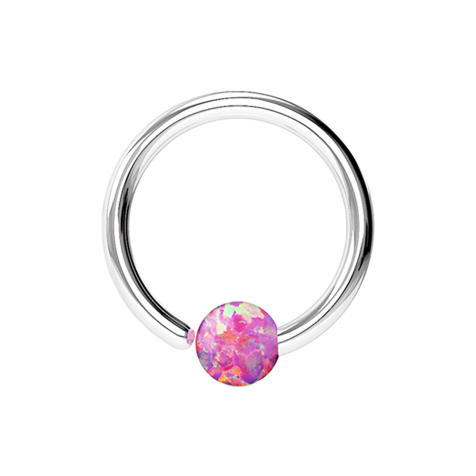Micro Closure Ring silber mit Kugel Opal einseitig fixiert pink