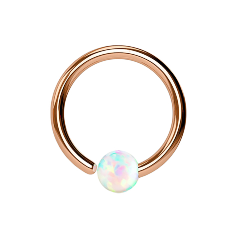 Micro Closure Ring rosegold mit Kugel Opal einseitig fixiert weiss