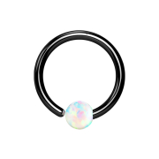 Micro Piercing Ring schwarz mit Kugel Opal einseitig fixiert weiss