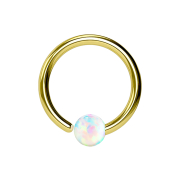 Micro Piercing Ring vergoldet mit Kugel Opal einseitig fixiert weiss