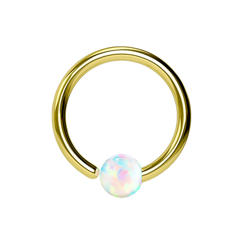 Micro Closure Ring vergoldet mit Kugel Opal einseitig fixiert weiss