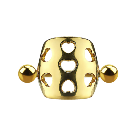 Micro barbell cuff perforated with gold-plated hearts