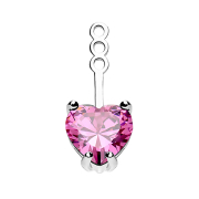Earring Ear Jacket silver with crystal heart pink