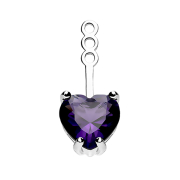 Earring Ear Jacket silver with crystal heart tanzanite