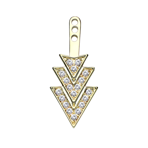 Boucle doreille Ear Jacket plaquée or avec trois triangles de cristal