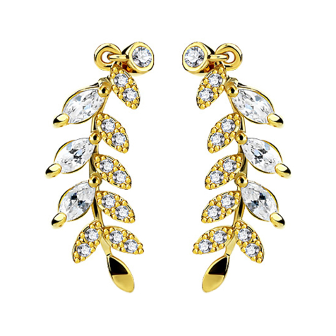 Earring Ear Climber gold-plated with crystal leaf