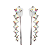 Earring Ear Climber silver with squares and crystal colored