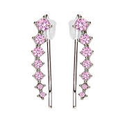 Earring Ear Climber silver with squares and crystal pink