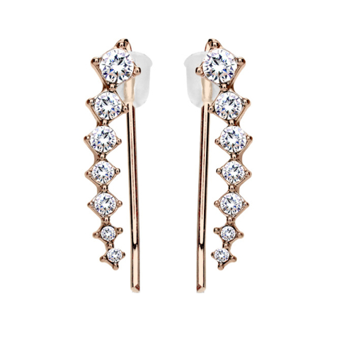 Orecchino Ear Climber oro rosa con quadrati e cristalli argento