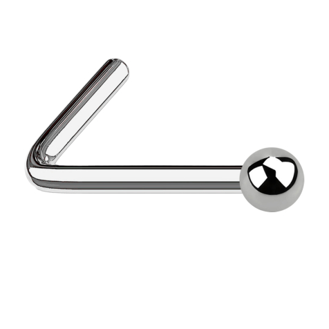 Angled silver nose stud with ball
