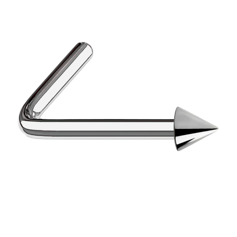 Angled silver nose stud with cone